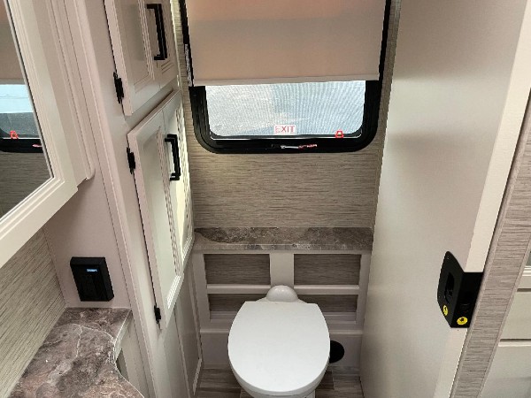 The toilet in a Thor Motor Coach Axis.