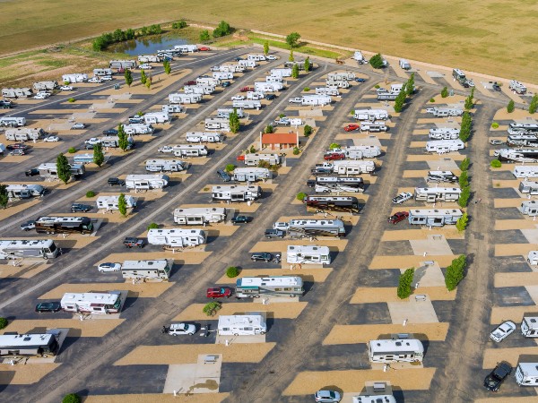 Aerial view of a campground