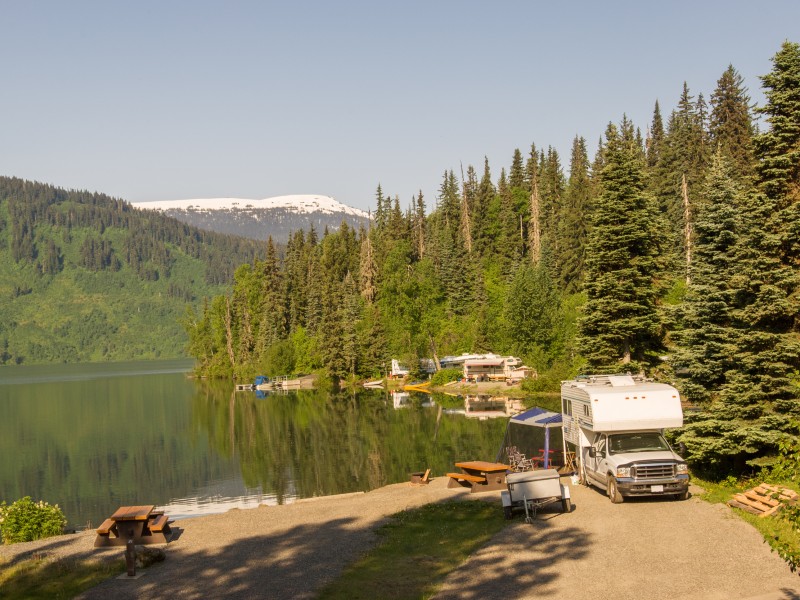 Someone camping right by an Alaska lake