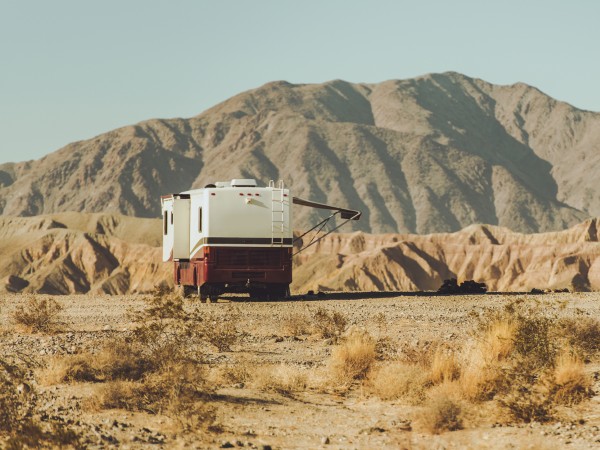 Camper boondocking in the desert
