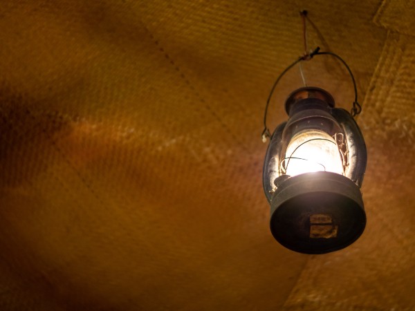 A lantern hanging from the tent