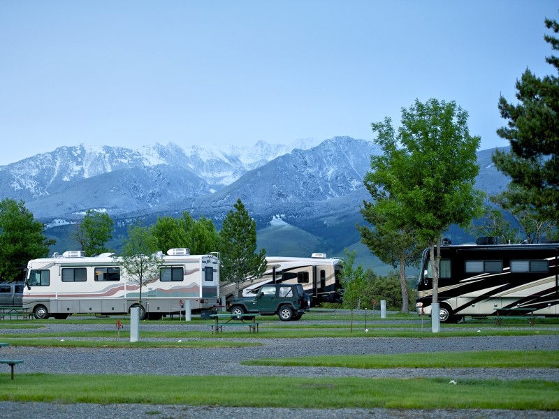 RV park in Montana with mountains in the distance