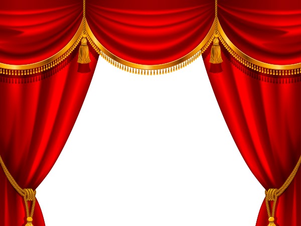 Red and gold curtains on a white background