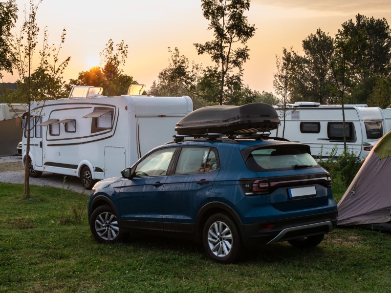 A blue car being used for stealth camping