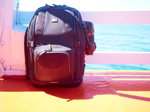 A black waterproof backpack